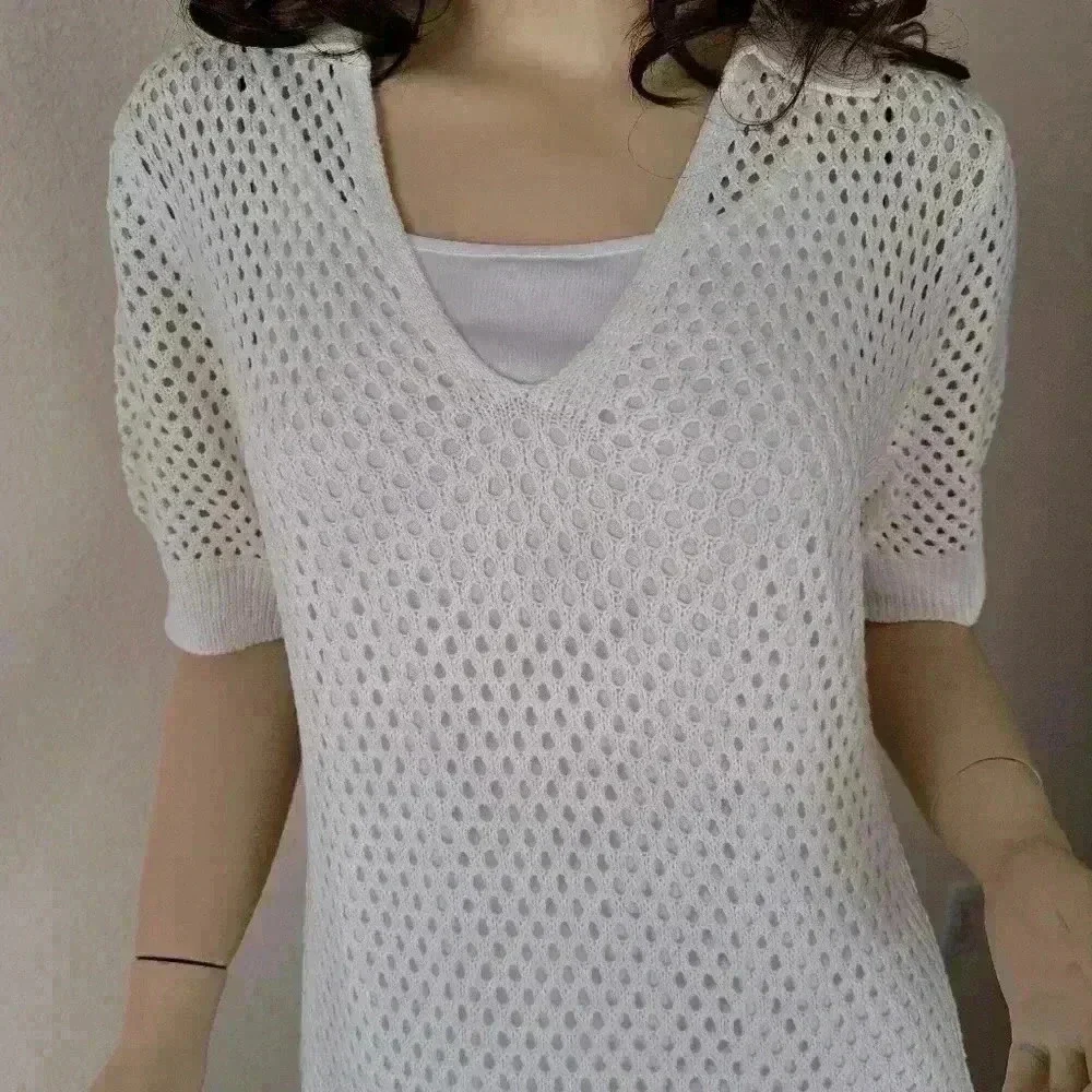 Steve Madden Dress short sleeve open knit midi  ivory/white size X… - Picture 4 of 7